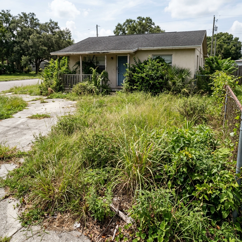 Overgrown lawn before service